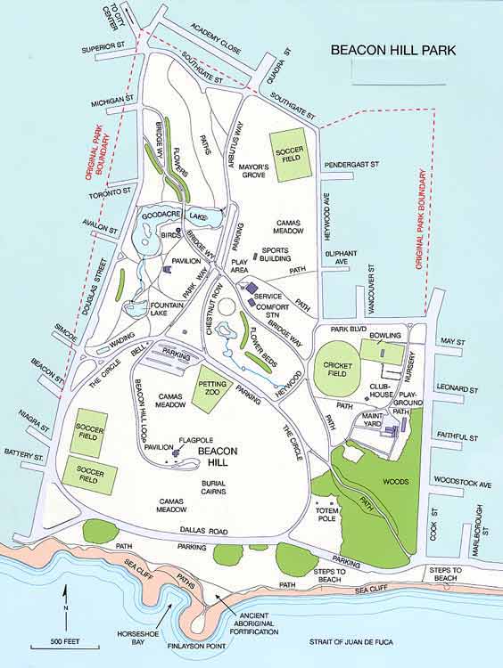 Beacon Hill Park map, downtown Vicctoria parks, Visitor in Victoria