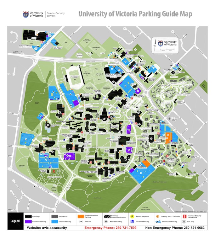 University of Victoria Map with parking and Finnerty Gardens