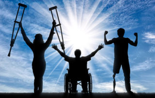 Handicapped people happy with sky